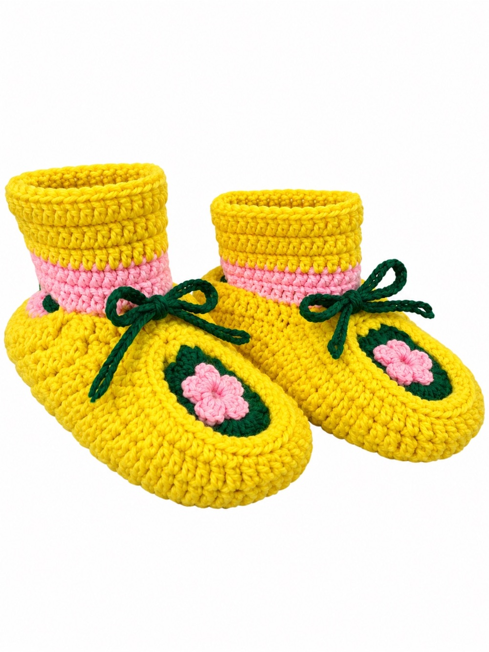 Handmade Crochet Yellow Pink Green Floral Ankle Slippers Booties